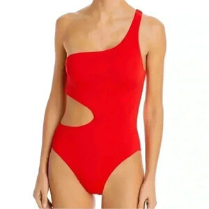 Aqua One Shoulder Cut Out Womens One Piece Swimsuit Red XL New